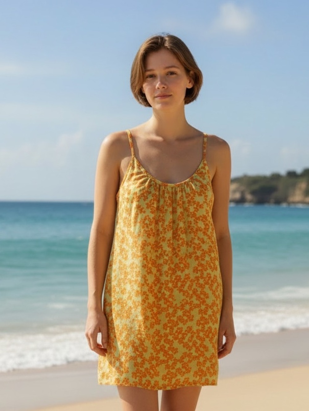 NWT Easel Lime Green and Orange Floral Sundress-Size S